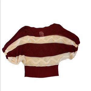 Love Culture Striped Mesh Open Knit Crop Top Dolman Sleeve Sz M
